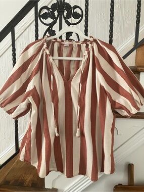 Women's Knox Rose at Target 100% cotton striped top peasant blouse size L large